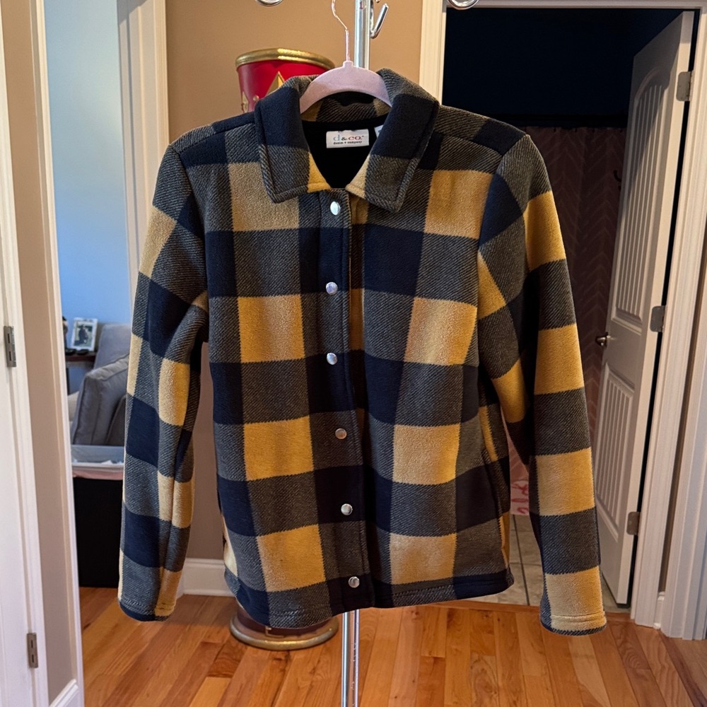 Denim & Co. Tan and Black Checkered Teddy Jacket